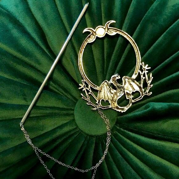 Viking Vintage Inspired Dragon Hair Accessory with chain and jewel, Fant… - Picture 4 of 11